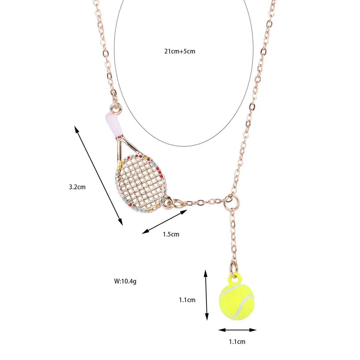 Collier Pendentif Raquette Balle Tennis - Mignon - Placage Alliage Pendentif