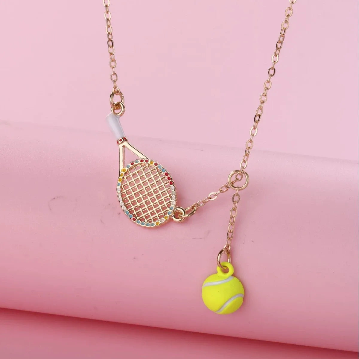 Collier Pendentif Raquette Balle Tennis - Mignon - Placage Alliage Pendentif