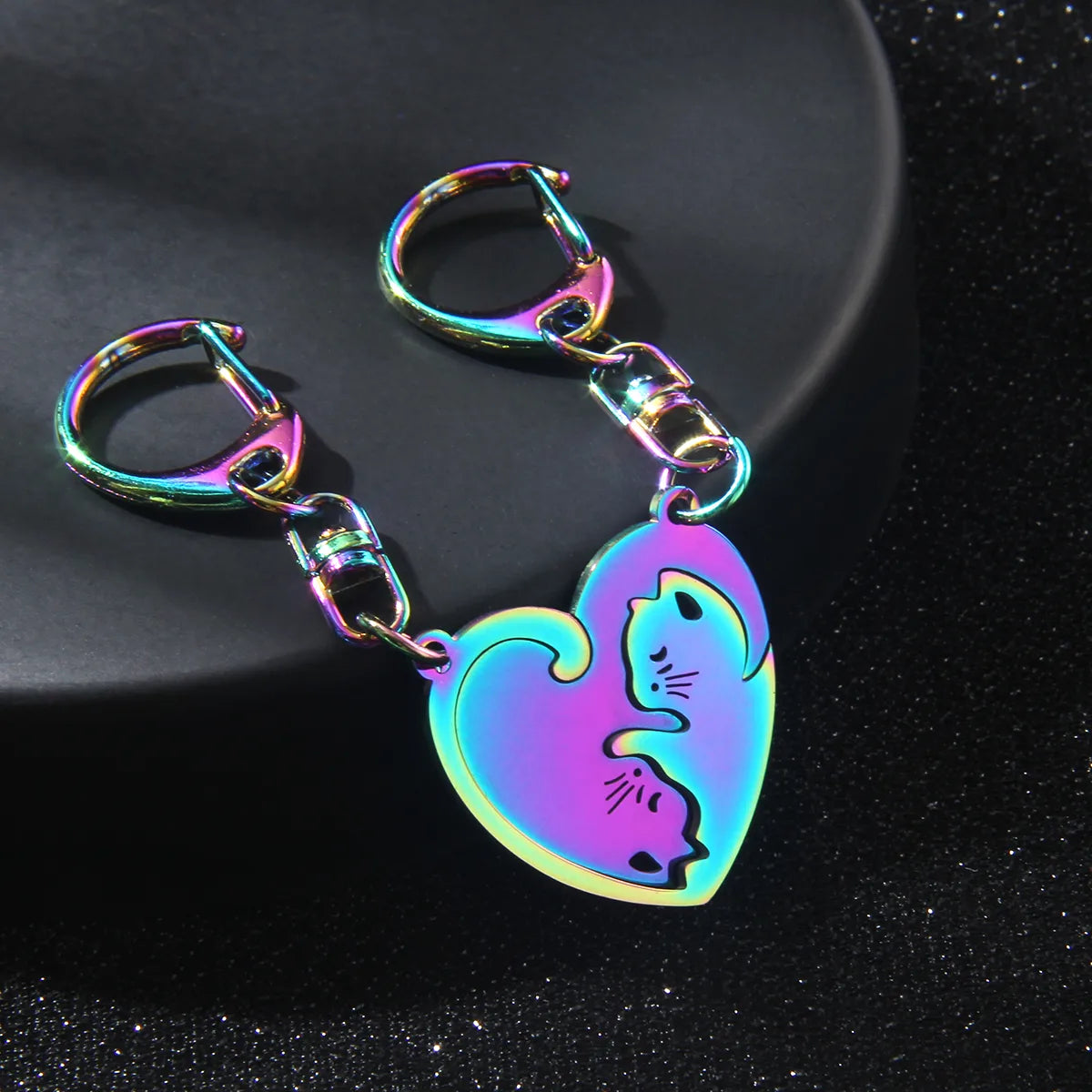 Lot de 2 Porte Clés - Chats Entrelacés - BFF - Best Friends Forever - Amoureux Couple Amitié - Pendentif de Sac