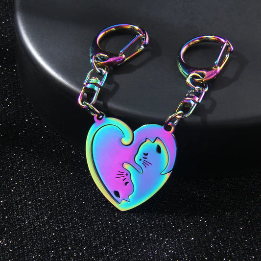 Lot de 2 Porte Clés - Chats Entrelacés - BFF - Best Friends Forever - Amoureux Couple Amitié - Pendentif de Sac
