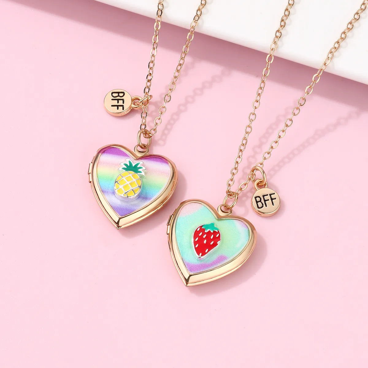 Lot de 2 Colliers D'amitié - Coeur Fleur Arc en Ciel ou Fruits - BFF - Best Friends Forever - Amoureux Couple - Fantaisie - Mignon - Amitié A partager