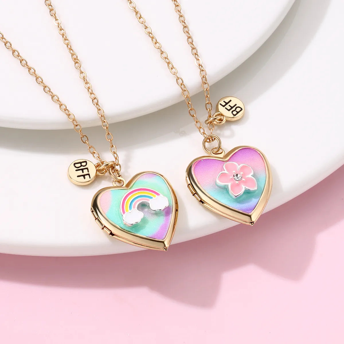 Lot de 2 Colliers D'amitié - Coeur Fleur Arc en Ciel ou Fruits - BFF - Best Friends Forever - Amoureux Couple - Fantaisie - Mignon - Amitié A partager