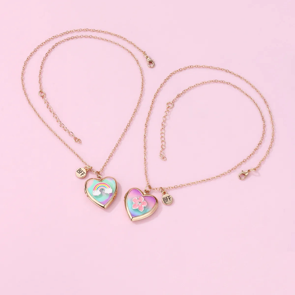Lot de 2 Colliers D'amitié - Coeur Fleur Arc en Ciel ou Fruits - BFF - Best Friends Forever - Amoureux Couple - Fantaisie - Mignon - Amitié A partager