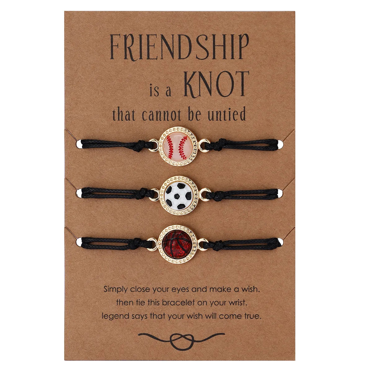 Lot de 3 Bracelets D'amitié Cordon Réglable avec Carte - Ballons Sports - BFF - Best Friends Forever