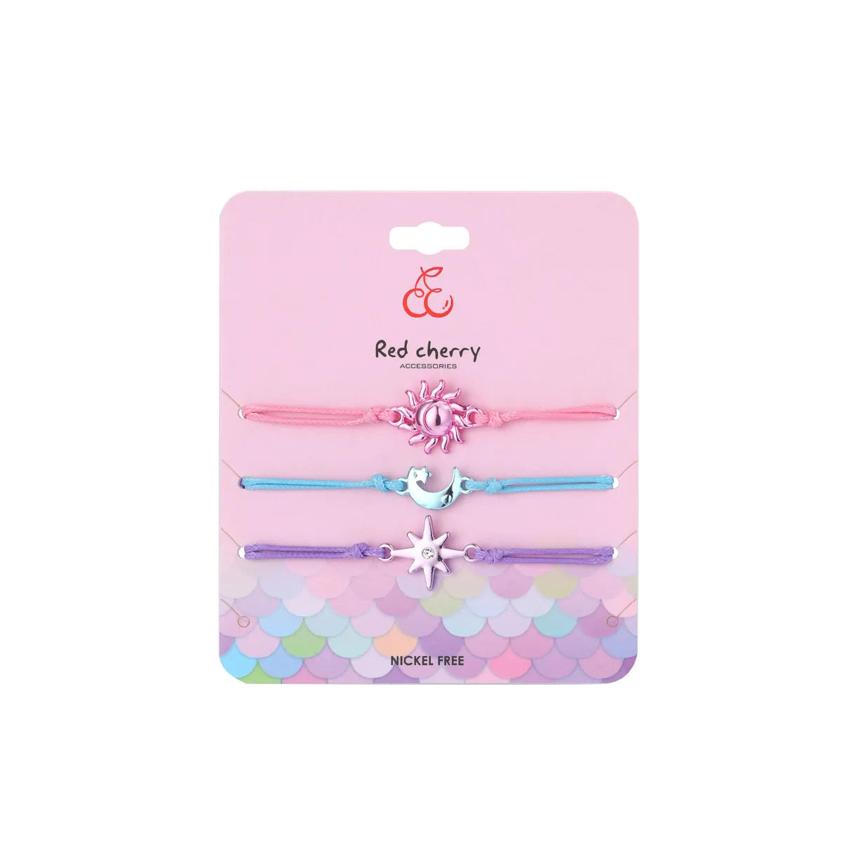 Lot de 3 Bracelets Cordon Réglable avec Carte - Soleil Lune Etoile - Couleurs Pastels - Mignon