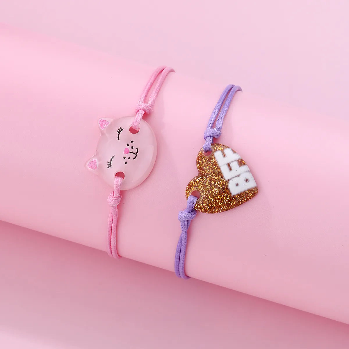 Lot de 2 Bracelets D'amitié Cordon Réglable avec Carte - Back to School - Chat Coeur - BFF - Best Friends Forever - Amitié - Fantaisie