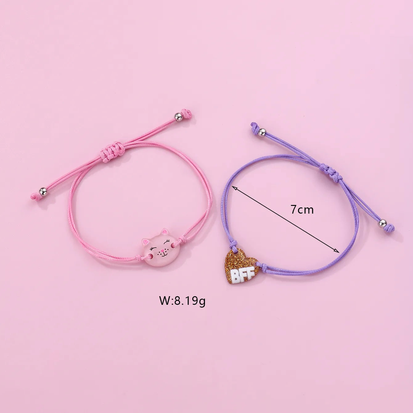 Lot de 2 Bracelets D'amitié Cordon Réglable avec Carte - Back to School - Chat Coeur - BFF - Best Friends Forever - Amitié - Fantaisie