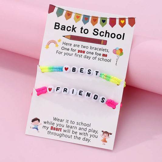 Lot de 2 Bracelets D'amitié Cordon Réglable avec Carte - Back to School - BFF - Best Friends Forever - Amitié - Fantaisie