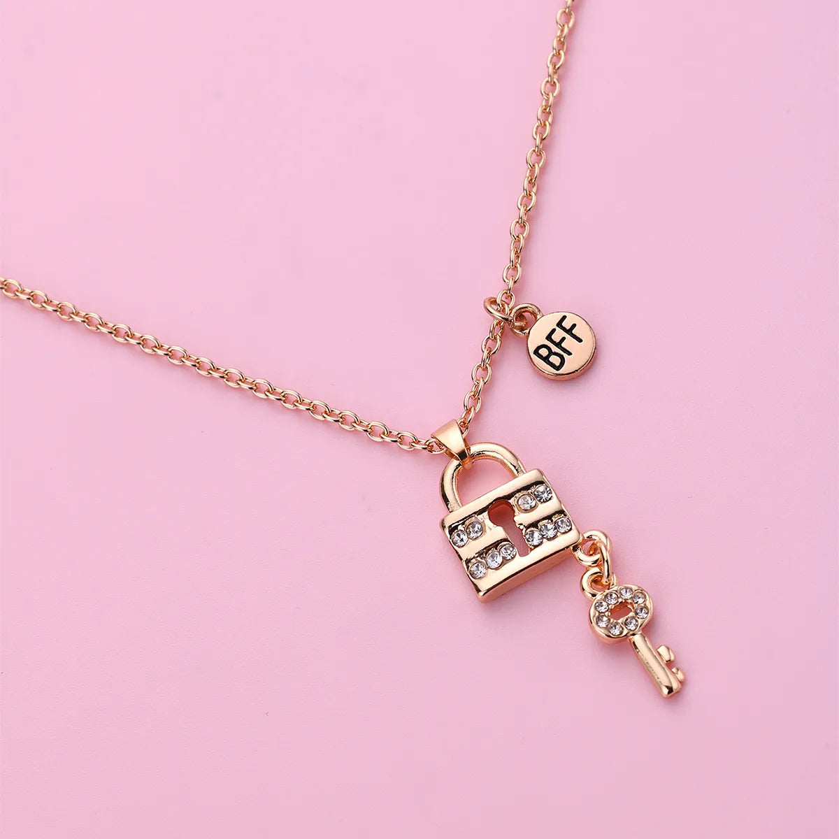 Set of 2 Friendship Necklace Chains - Heart Key Padlock - BFF Best Friends Forever - Pendant - Lovers Couple Silver & Black