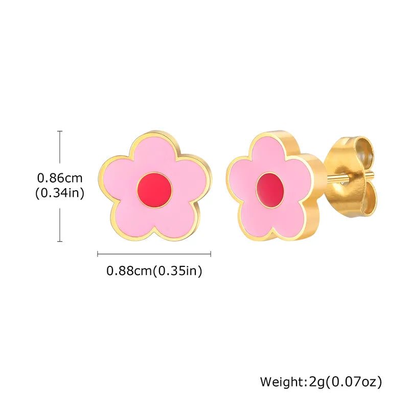 Boucles Oreilles - Papillon Fleur Couronne Coeur - Mignon - Acier Inoxydable Doré - Clous d'Oreilles