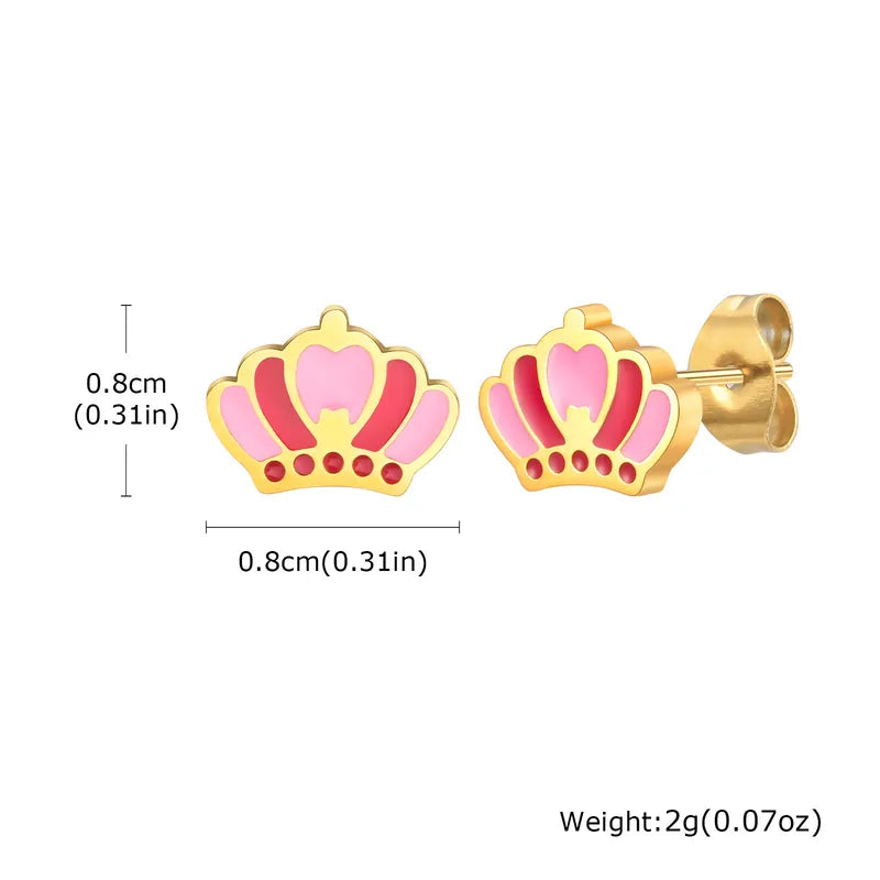 Boucles Oreilles - Papillon Fleur Couronne Coeur - Mignon - Acier Inoxydable Doré - Clous d'Oreilles