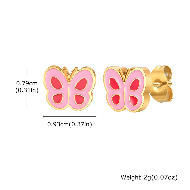 Boucles Oreilles - Papillon Fleur Couronne Coeur - Mignon - Acier Inoxydable Doré - Clous d'Oreilles