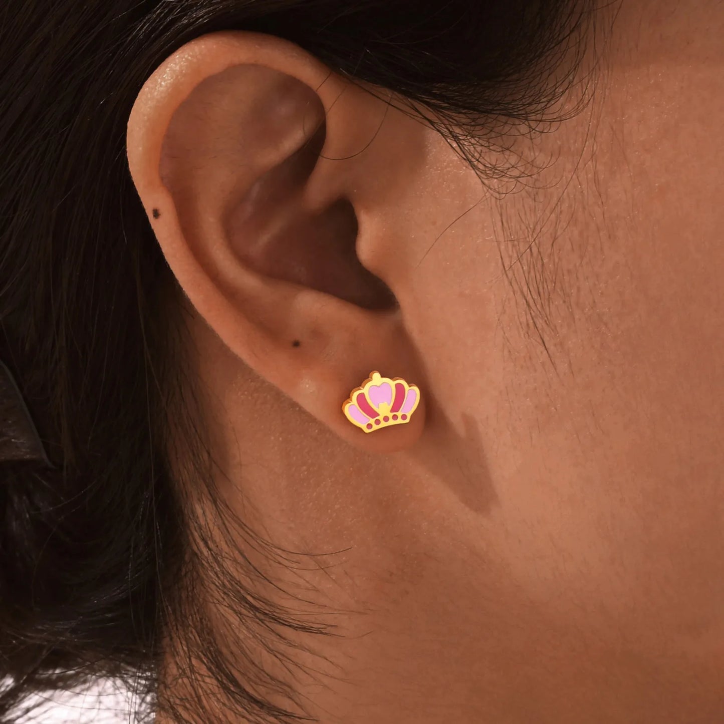 Boucles Oreilles - Papillon Fleur Couronne Coeur - Mignon - Acier Inoxydable Doré - Clous d'Oreilles