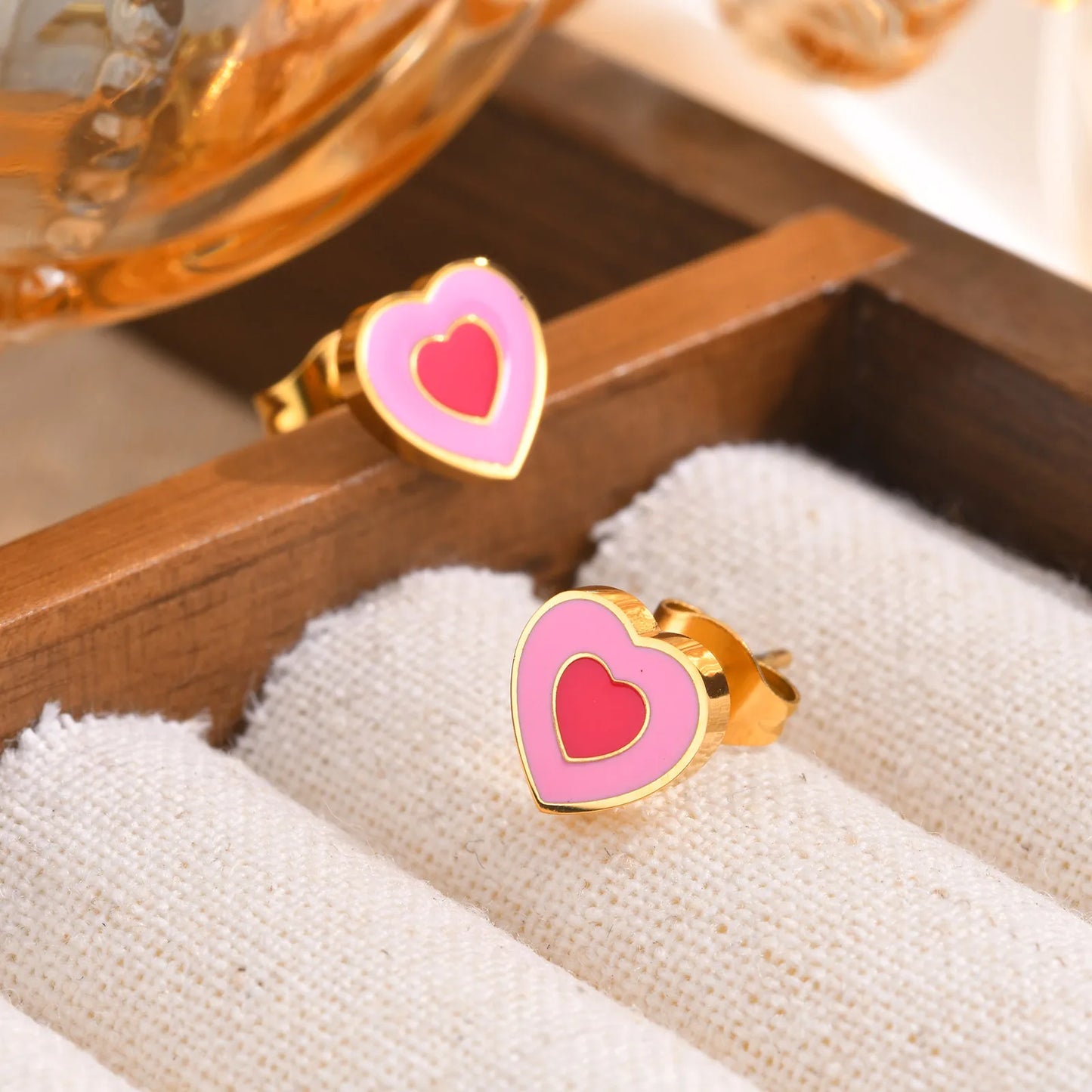 Boucles Oreilles - Papillon Fleur Couronne Coeur - Mignon - Acier Inoxydable Doré - Clous d'Oreilles