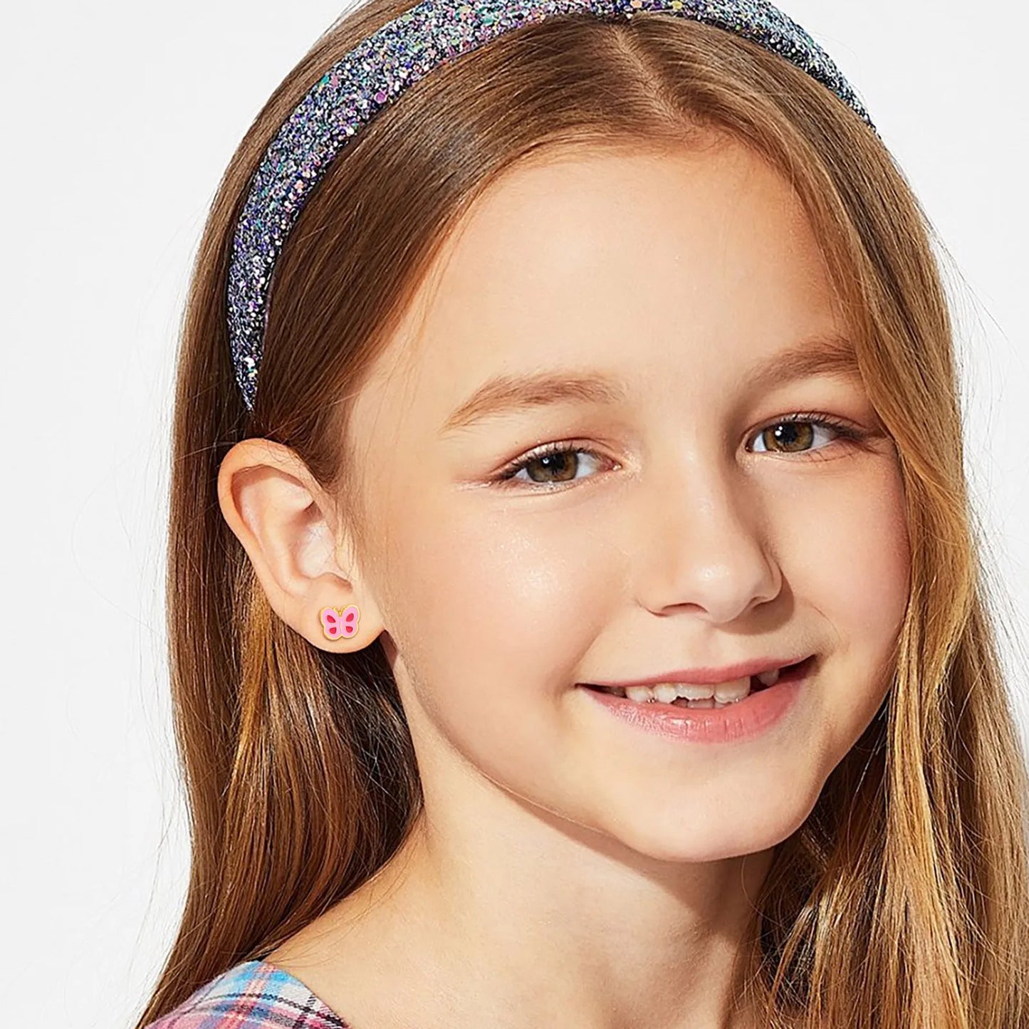 Boucles Oreilles - Papillon Fleur Couronne Coeur - Mignon - Acier Inoxydable Doré - Clous d'Oreilles