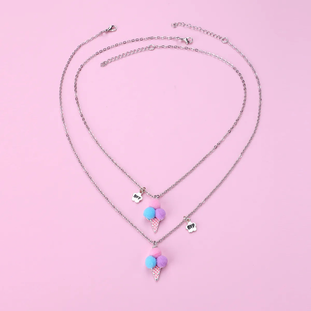 Lot de 2 Colliers D'amitié - Glace Boules Pompon - BFF - Best Friends Forever - Fantaisie - Pendentif Doré Argenté - Amitié - Mignon
