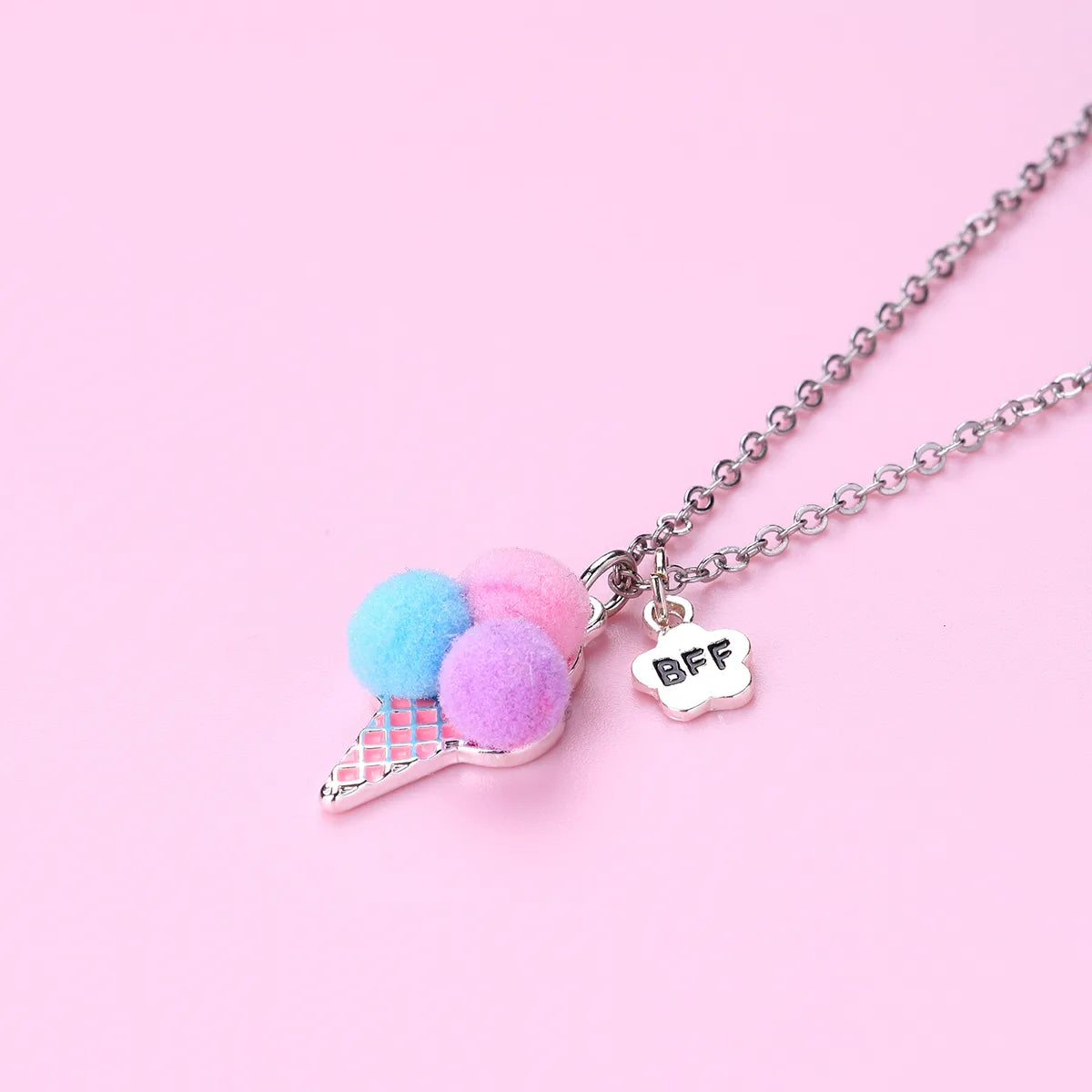 Lot de 2 Colliers D'amitié - Glace Boules Pompon - BFF - Best Friends Forever - Fantaisie - Pendentif Doré Argenté - Amitié - Mignon
