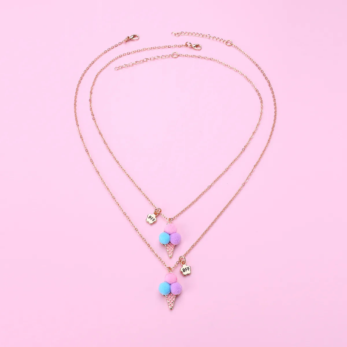 Lot de 2 Colliers D'amitié - Glace Boules Pompon - BFF - Best Friends Forever - Fantaisie - Pendentif Doré Argenté - Amitié - Mignon