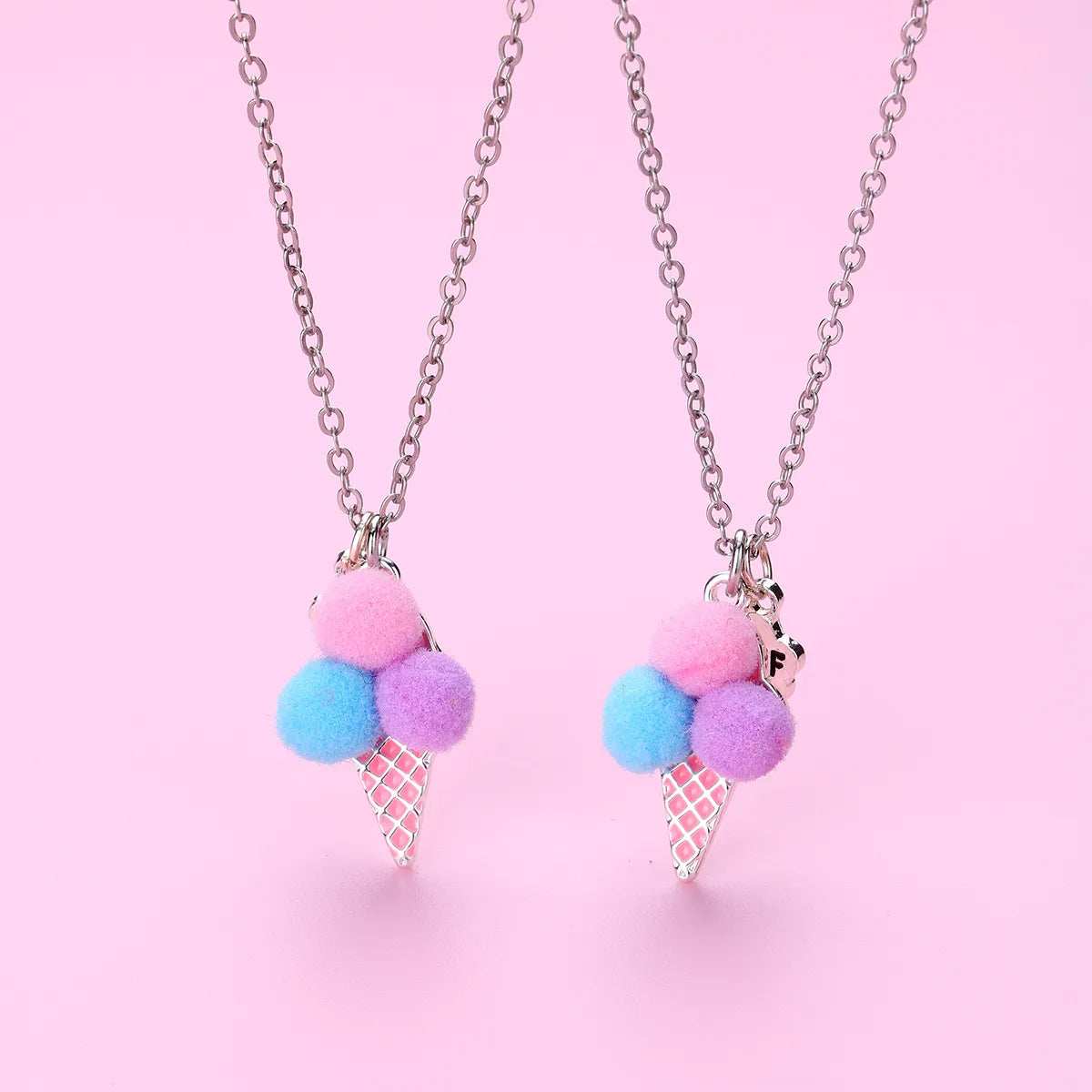 Lot de 2 Colliers D'amitié - Glace Boules Pompon - BFF - Best Friends Forever - Fantaisie - Pendentif Doré Argenté - Amitié - Mignon