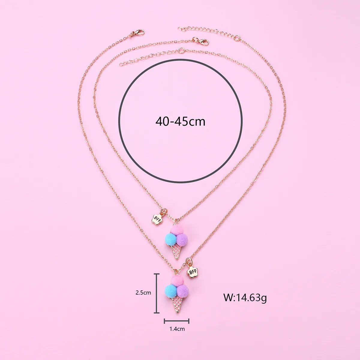 Lot de 2 Colliers D'amitié - Glace Boules Pompon - BFF - Best Friends Forever - Fantaisie - Pendentif Doré Argenté - Amitié - Mignon