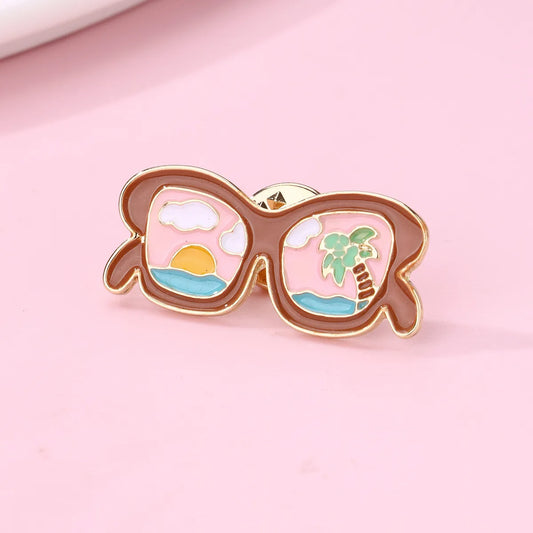 Pin's Broche avec Carte - Lunettes Vacances - Fantaisie - Alliage Email