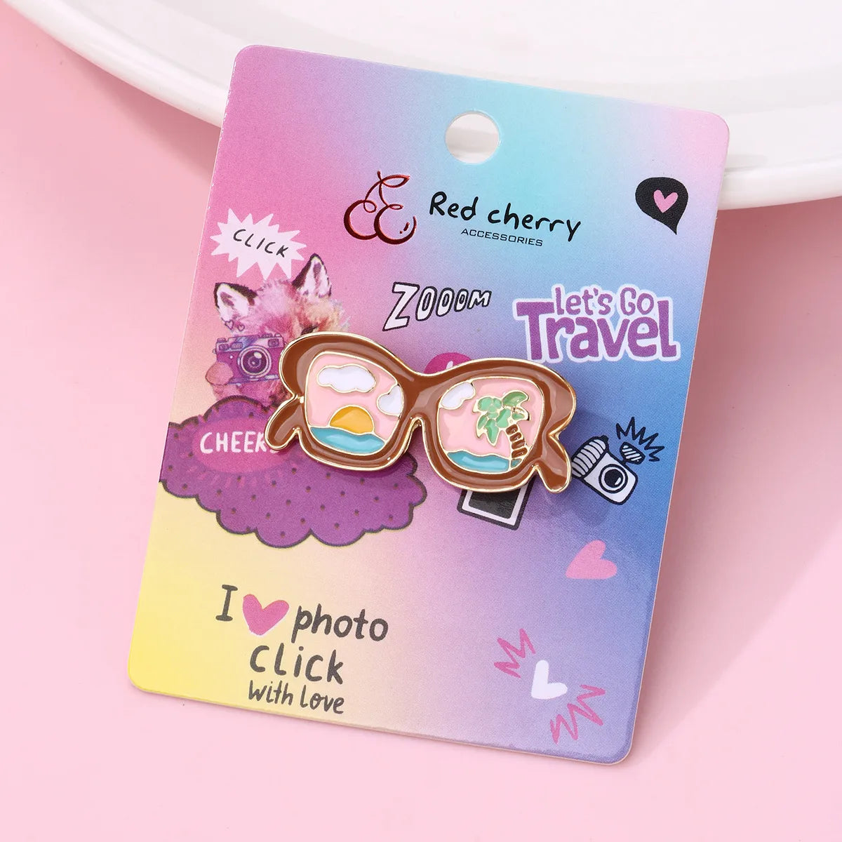 Pin's Broche avec Carte - Lunettes Vacances - Fantaisie - Alliage Email