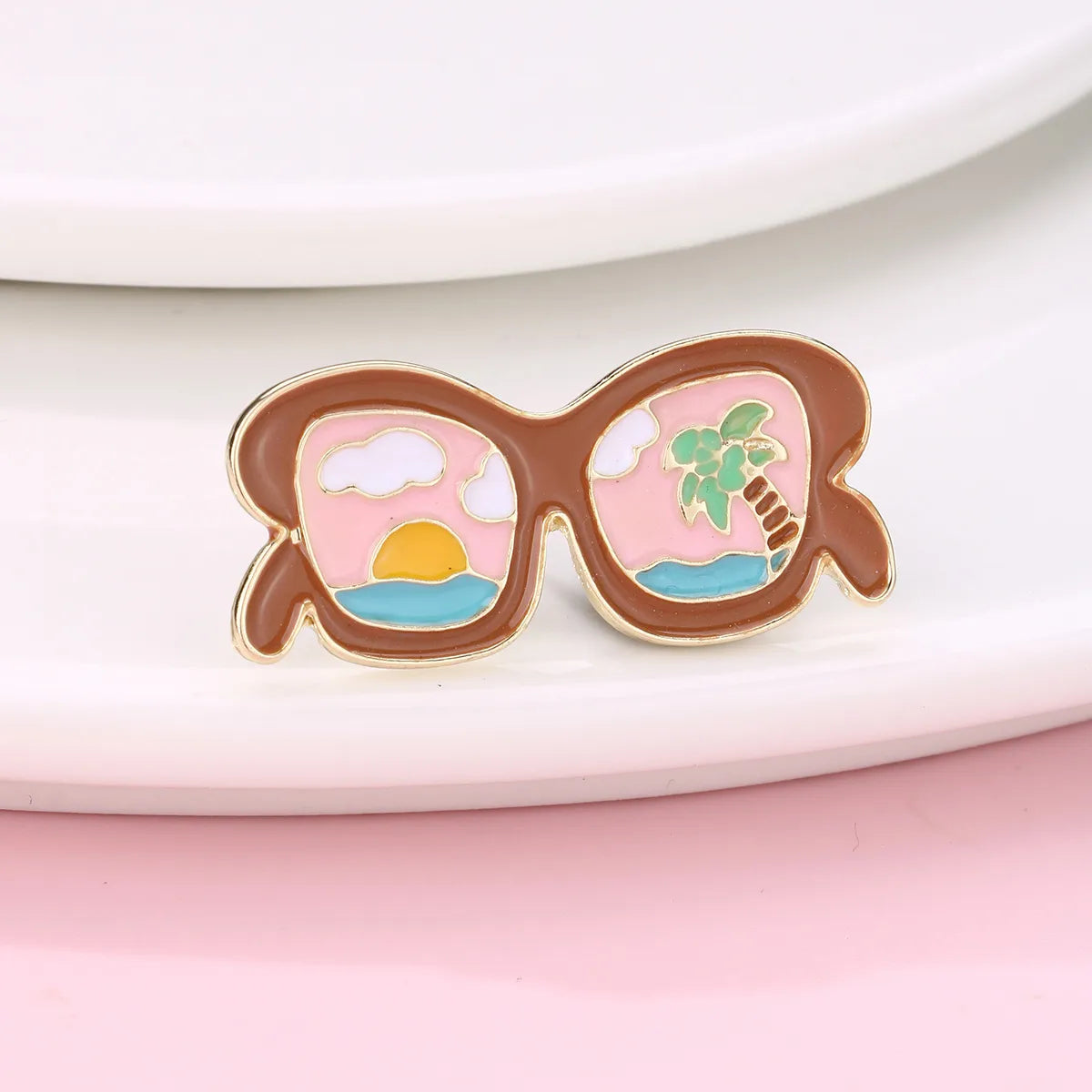 Pin's Broche avec Carte - Lunettes Vacances - Fantaisie - Alliage Email