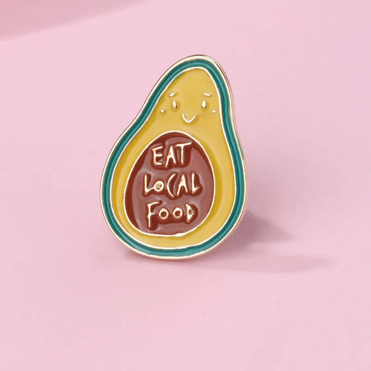 Pin's Broche avec Carte - Avocat - Eat Local Food - Fantaisie - Alliage Email