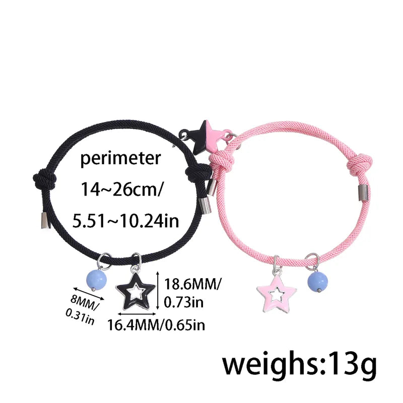 CHILD - Set of 2 Adjustable Friendship Cord Bracelets Little Cat - BFF Best Friends Forever - Fantasy - Phosphorescent Magnetic Pendant