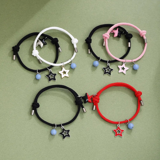 Lot de 2 Bracelets D'amitié Cordon Réglable - Etoile Aimanté - BFF - Best Friends Forever - Amitié - Pierre Phosphorescent