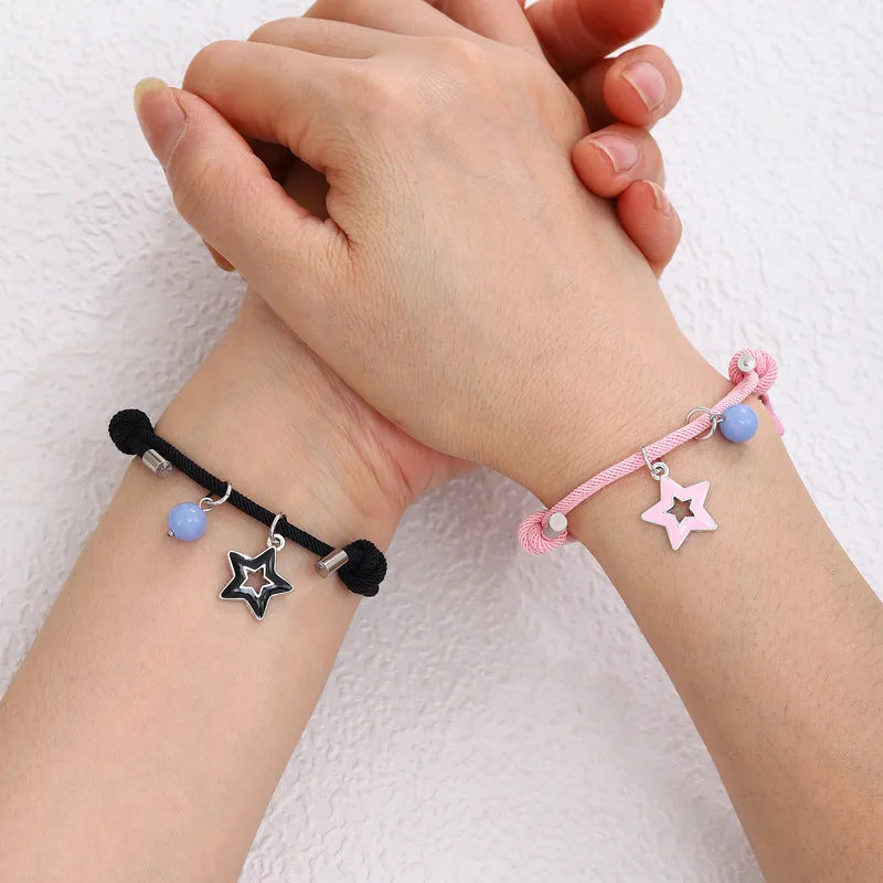 CHILD - Set of 2 Adjustable Friendship Cord Bracelets Little Cat - BFF Best Friends Forever - Fantasy - Phosphorescent Magnetic Pendant