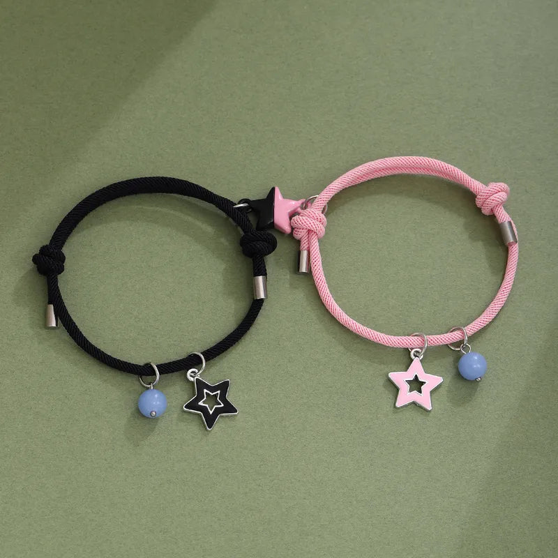 CHILD - Set of 2 Adjustable Friendship Cord Bracelets Little Cat - BFF Best Friends Forever - Fantasy - Phosphorescent Magnetic Pendant