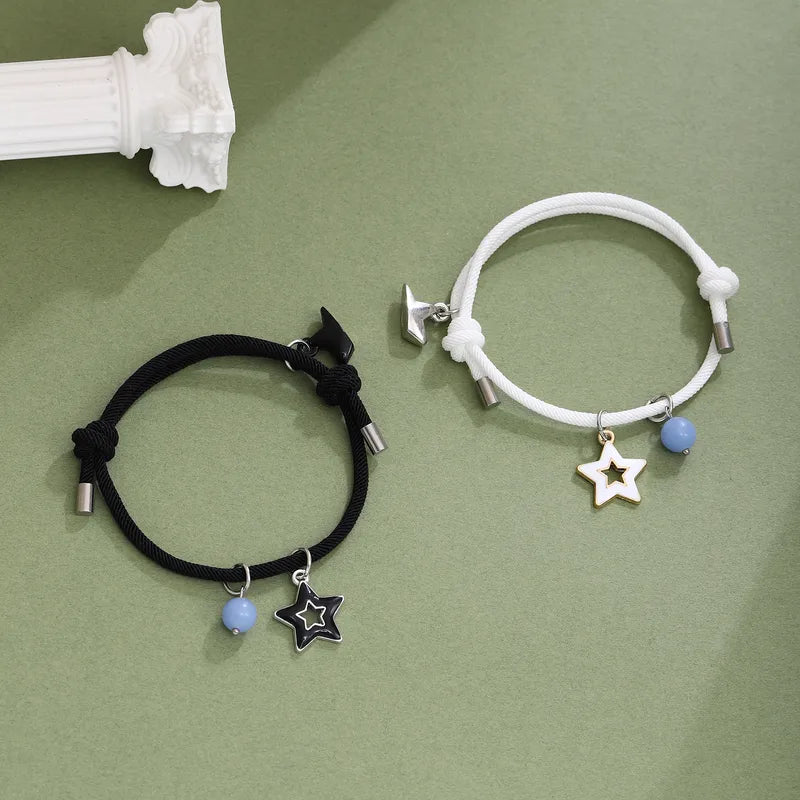 CHILD - Set of 2 Adjustable Friendship Cord Bracelets Little Cat - BFF Best Friends Forever - Fantasy - Phosphorescent Magnetic Pendant