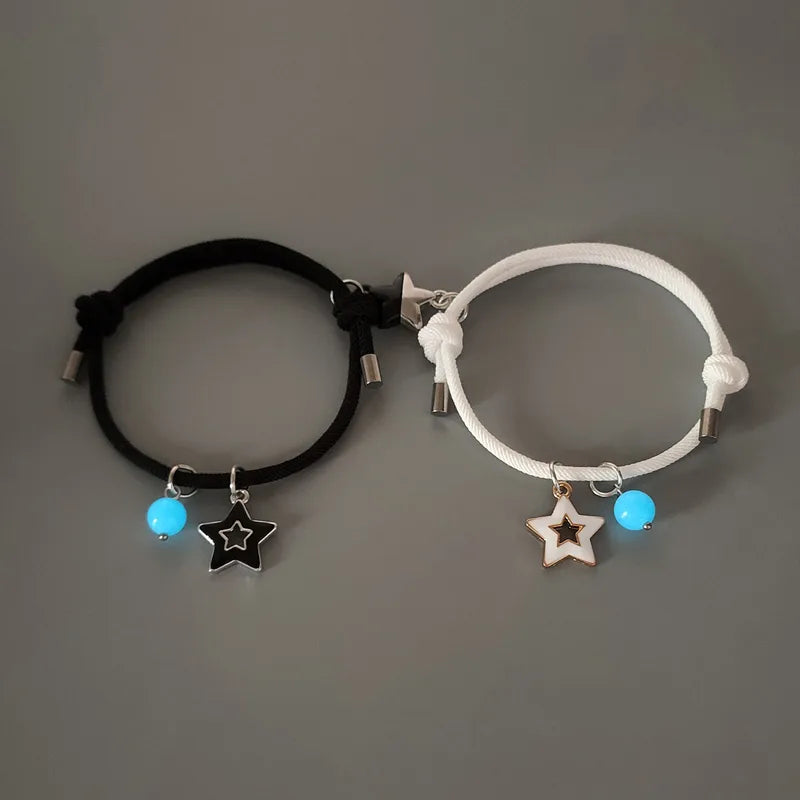 CHILD - Set of 2 Adjustable Friendship Cord Bracelets Little Cat - BFF Best Friends Forever - Fantasy - Phosphorescent Magnetic Pendant