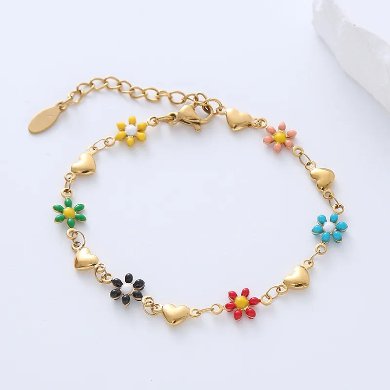 Bracelets Adultes Fleurs Marguerites - Mignon - Acier Inoxydable Plaqué Or