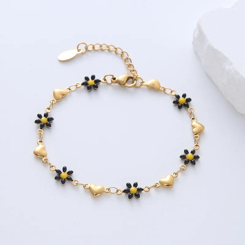 Bracelets Adultes Fleurs Marguerites - Mignon - Acier Inoxydable Plaqué Or