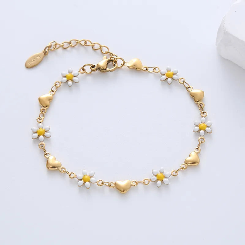 Bracelets Adultes Fleurs Marguerites - Mignon - Acier Inoxydable Plaqué Or