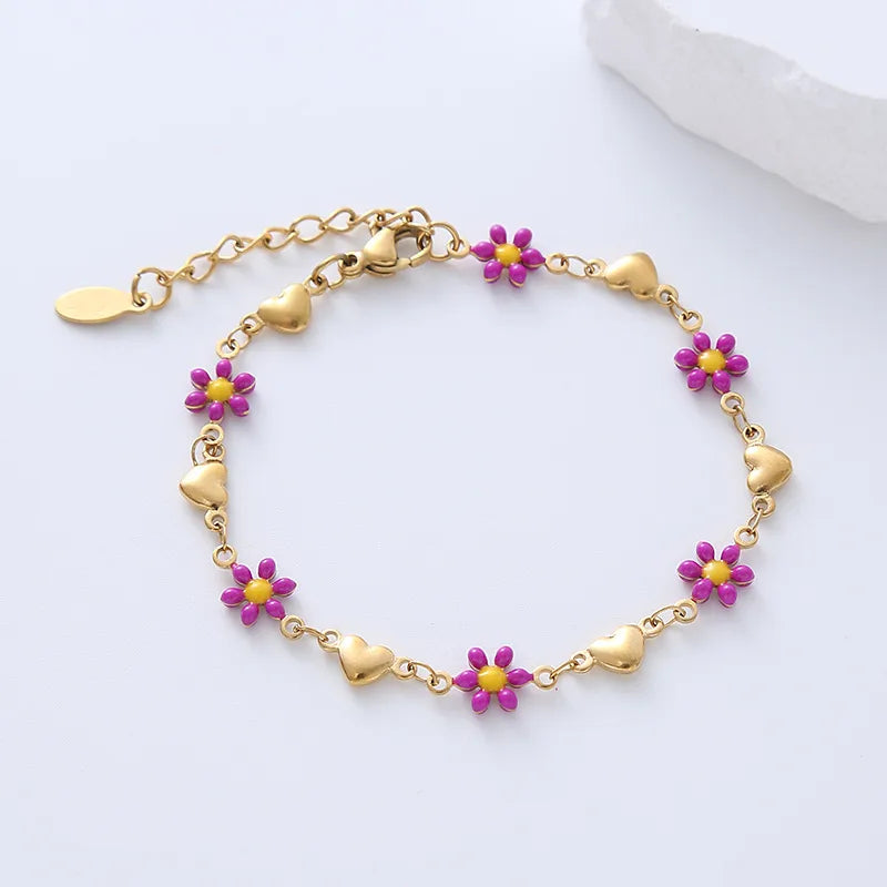 Bracelets Adultes Fleurs Marguerites - Mignon - Acier Inoxydable Plaqué Or