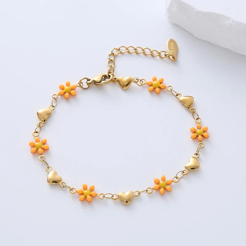 Bracelets Adultes Fleurs Marguerites - Mignon - Acier Inoxydable Plaqué Or