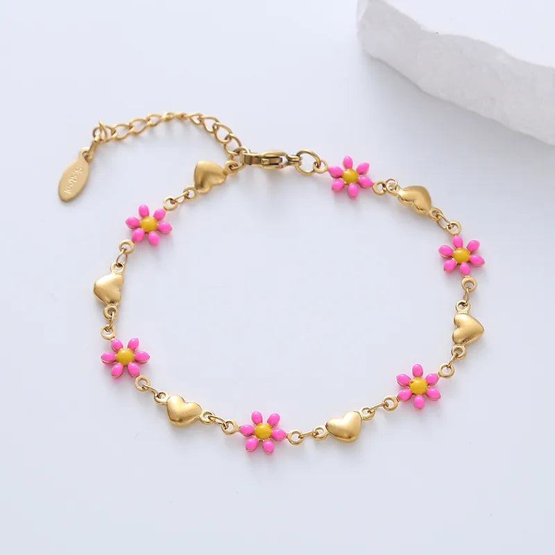 Bracelets Adultes Fleurs Marguerites - Mignon - Acier Inoxydable Plaqué Or