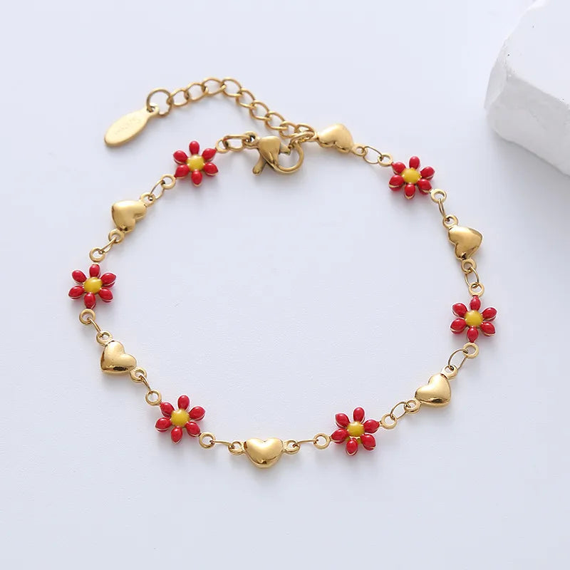 Bracelets Adultes Fleurs Marguerites - Mignon - Acier Inoxydable Plaqué Or