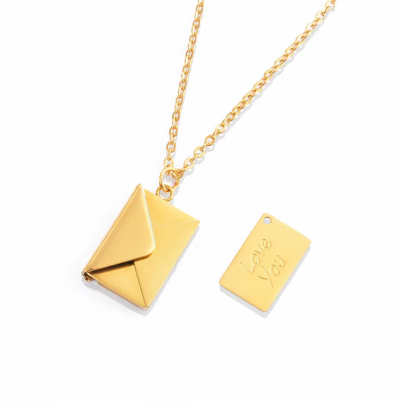 Collier Enveloppe avec Lettre à l'intérieur - Message - Love You - Gravure - Acier Inoxydable
