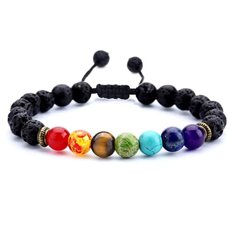 Bracelet Pierre Naturelle Cordon Réglable - 7 Chakras - Jaspe rouge Cornaline Calcite jaune Aventurine Calcite bleue Lapis-lazuli Améthyste