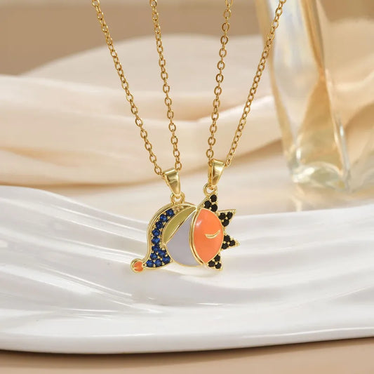 Lot de 2 Colliers D'amitié - Lune Soleil - BFF - Best Friends Forever - Pendentif - Mignon