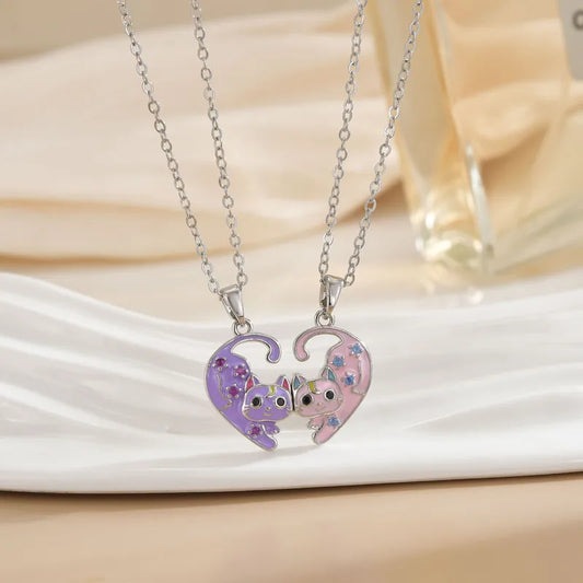 Lot de 2 Colliers D'amitié Aimanté Avec Carte - Chats - BFF - Best Friends Forever - Arc en Ciel - Amitié - Couple