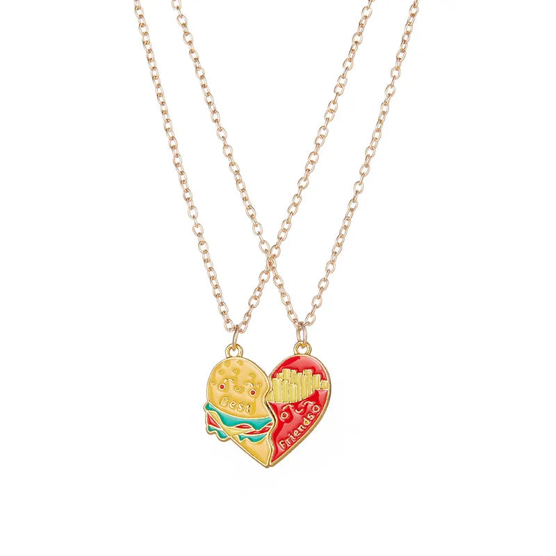 Set of 2 Friendship Necklace Chains | Hamburger Fries Separate to Share | Lovers | Best Friends Couple