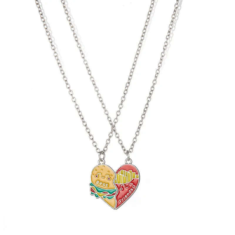 Set of 2 Friendship Necklace Chains | Hamburger Fries Separate to Share | Lovers | Best Friends Couple
