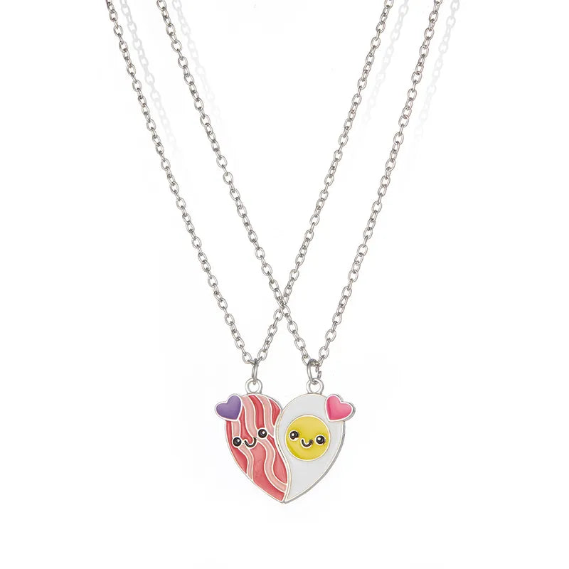Lot de 2 Colliers D'amitié Aimanté - Coeur Ou Bacon Oeuf - BFF - Best Friends Forever - Amoureux Meilleurs Amis Couple Amitié
