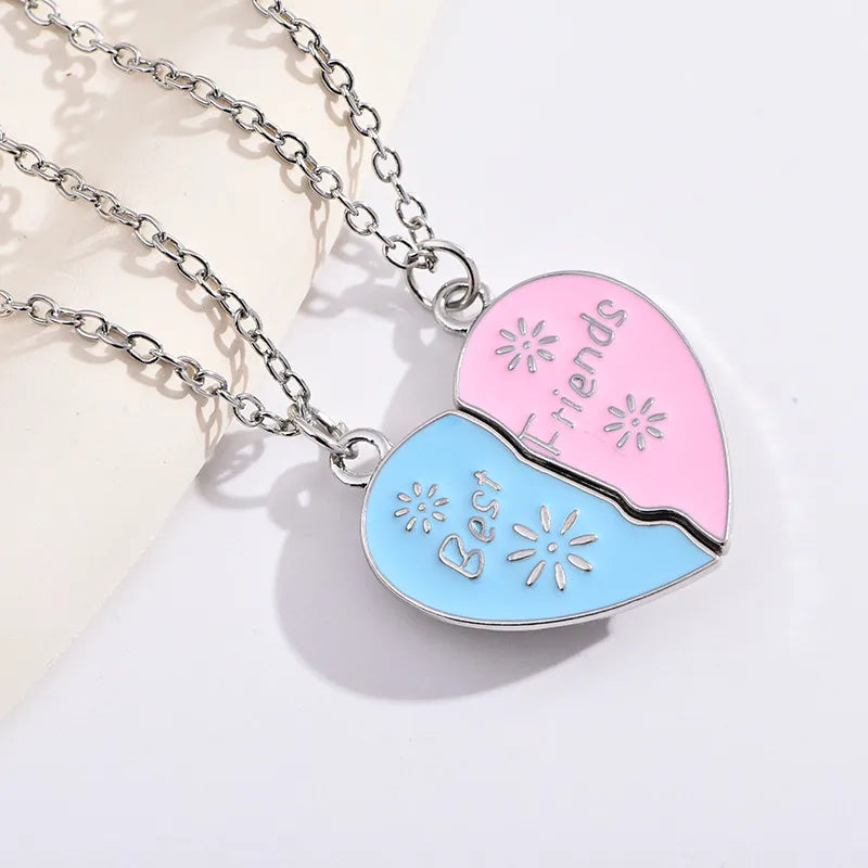 CHILDREN - Set of 2 Chains Friendship Necklaces Cat Unicorn & Heart - BFF Best Friends Forever - Fantasy - Rainbow Resin Pendant