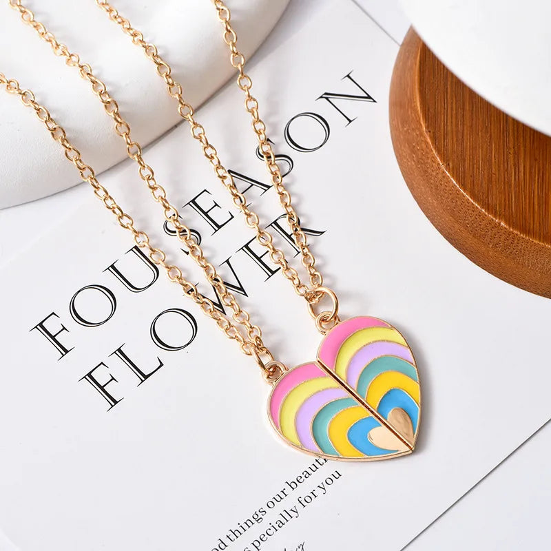 Set of 2 Chains Friendship Necklaces Heart Rainbow Clouds - BFF Best Friends Forever Lovers or Couple - Fantasy - Pendant